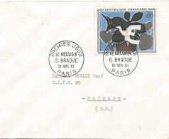 FRANCE ANNEE 1961 ENVELOP. PJ  N°1319 10 11 61 PARIS COTE 40,00 €  - 1960-1969