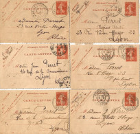 FRANCE ANNEE1907/1939 LOT DE 6 ENTIERS TYPE SEMEUSE CAMEE N° 138 CL1  TB DATES : 402;501;514;609;613  - Tarjetas Cartas