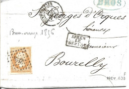 FRANCE ANNEE 1853 N°13 SUR  LETTRE OBLIT. 2128 + CACHET"APRES LE DEPART" TB - 1853-1860 Napoléon III