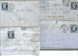 FRANCE ANNEE 1854 N°14a BLEU FONCE LOT DE 4 LETTRES ET DEVANT DE LETTRE TB - 1852 Luis-Napoléon