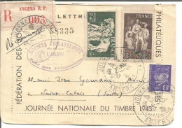 FRANCE ANNEE 1943 JOURNEE NATIONALE DU TIMBRE CARTE LETTRE 10 10 43 ENVOI RECOMMANDEE TB - Matasellos Conmemorativos