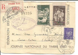 FRANCE ANNEE 1943 JOURNEE NATIONALE DU TIMBRE CARTE LETTRE 10 10 43 ENVOI RECOMMANDEE TB - Gedenkstempel