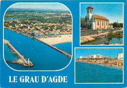 34 Agde    Grau D'agde  Multivue Vue Aérienne église Et Le Petit Port La Plage    N° 15 \MM5027 - Agde