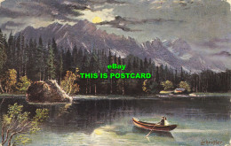 R623082 Lake. Boat. Mountains. Moonlight. Trees. Painting. Schropler. Serie 465. - Mondo