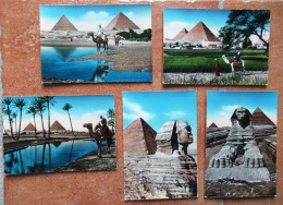 CPSM JOLI LOT DE 5 CARTES POSTALES DE L ÉGYPTE (  PYRAMIDES DE GIZEH ET DE KHÉOPS, LE GRAND SPHINX ) - Collezioni E Lotti