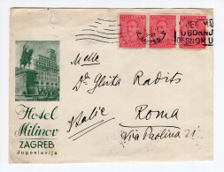 1933. KINGDOM OF YUGOSLAVIA,CROATIA,ZAGREB,HOTEL MILINOV,ILLUSTRATED COVER  SENT TO ITALY,ROME - Covers & Documents