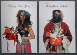 2 Cartes Postales - Happy New Year (cadeau Et Bombe - Père Noël) - Publicité