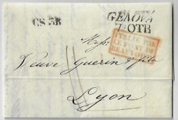 1838 Complete Fold Cover Genova To Lyon France Handwritten Postage Rate 11 Cacen Italy By Le Pont-de-Beauvoisin CS.3R - ...-1850 Préphilatélie