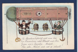 CPA Dirigeable Zeppelin Dessinateur Humour Circulée Alcoolisme - Airships