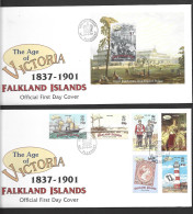 Falkland Islands 2001 Age Of Victoria Set Of 5 & Miniature Sheet On 2 Illustrated FDC Official Unaddressed - Falklandeilanden