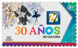 2023 MÉXICO, 30 Años Del Canal 22, TV. 30 Years Of Channel 22, CULTURE, ART, BALLET DANCER, VIOLIN, STAMP SELF-ADHESIVE - Messico