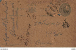 India Postal Stationery Patiala State 1/4A To Beawar - Patiala
