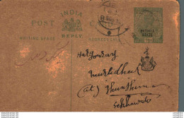 India Postal Stationery Patiala State 1/2 A - Patiala