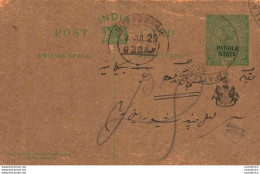 India Postal Stationery Patiala State 1/2 A Sujangarh Cds - Patiala