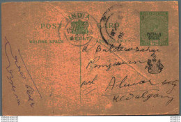 India Postal Stationery Patiala State 1/2 A Alwar Cds - Patiala