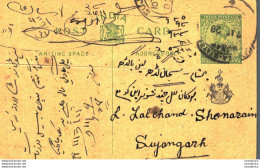 India Postal Stationery Patiala State 1/2 A To Sujangarh - Patiala