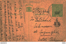 India Postal Stationery Patiala State 1/2 A Sujangarh Cds - Patiala