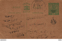 India Postal Stationery Patiala State 1/2 A Churu Cds - Patiala