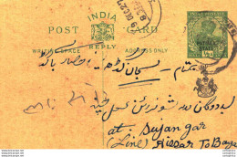 India Postal Stationery Patiala State 1/2 A To Sujangarh - Patiala