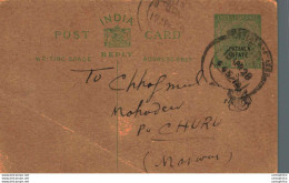 India Postal Stationery Patiala State 1/2 A To Churu Marwar - Patiala