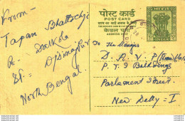 India Postal Stationery Ashoka 10p To New Delhi - Postkaarten