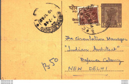 India Postal Stationery Ashoka 6p To New Delhi - Postcards