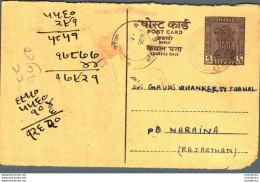 India Postal Stationery Ashoka 6p To Naraina - Postcards