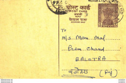 India Postal Stationery Ashoka 6p To Balotra - Postcards