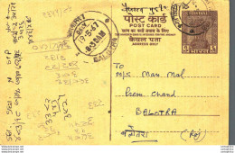 India Postal Stationery Ashoka 6p Balotra Cds - Postkaarten