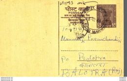 India Postal Stationery Ashoka 6p To Balotra - Postkaarten