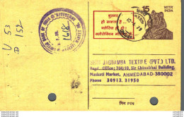 India Postal Stationery Tiger 15 To Ahmedabad - Postcards