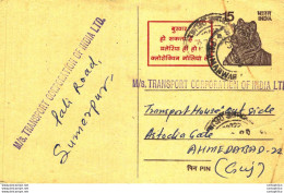 India Postal Stationery Tiger 15 To Ahmedabad - Postcards