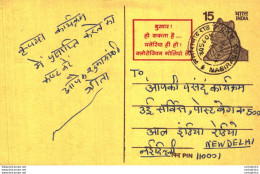 India Postal Stationery Tiger 15 To New Delhi - Postcards