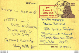 India Postal Stationery Tiger 15 To Delhi Baijnath Cds - Postcards