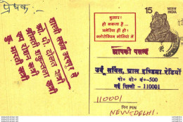 India Postal Stationery Tiger 15 To New Delhi - Postcards