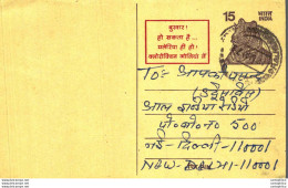 India Postal Stationery Tiger 15 To New Delhi - Postcards