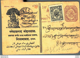 '"''India Postal Stationery Arms 4p Arms Nizam''''s Dominions Ganeshparsad Mohanlal Gunj Nizamabad''"' - Cartoline Postali