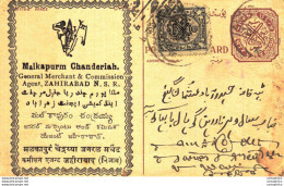 '"''India Postal Stationery Arms 4p Arms Nizam''''s Dominions Malkapurm Chanderiah Zahirabad''"' - Cartoline Postali