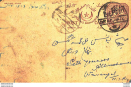 '"''India Postal Stationery Arms 4p Arms Nizam''''s Dominions Younoos Haroon Hyderabad''"' - Cartoline Postali