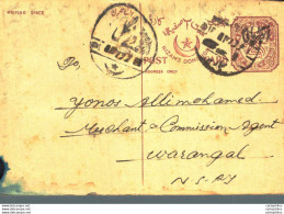 '"''India Postal Stationery Arms 4p Arms Nizam''''s Dominions To Warangal Abbaumar Dawood Upletawala Hyderabad''"' - Cartoline Postali