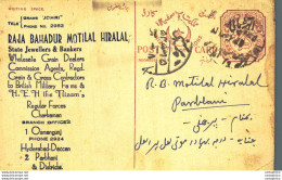 '"''India Postal Stationery Arms 4p Arms Nizam''''s Dominions Raja Bahadur Motilal Hiralal State Jewellers & Bankers''"' - Ansichtskarten