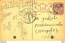 '"''India Postal Stationery Arms 4p Arms Nizam''''s Dominions To Hengale''"' - Ansichtskarten