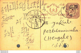 '"''India Postal Stationery Arms 4p Arms Nizam''''s Dominions To Hengale''"' - Cartoline Postali