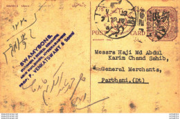 '"''India Postal Stationery Arms 4p Arms Nizam''''s Dominions Swamybons To Parbhani''"' - Cartoline Postali