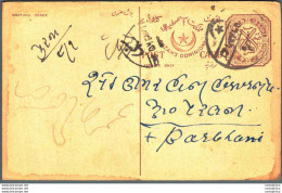 India Postal Stationery Arms 8p Arms Nizam Dominions To Parbhani - Cartoline Postali