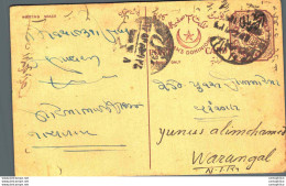 '"''India Postal Stationery Arms 4p Arms Nizam''''s Dominions To Warangal Yakoob Haji Essa Upletawala Hyderabad''"' - Cartes Postales