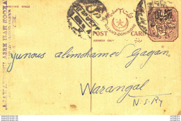 '"''India Postal Stationery Arms 4p Arms Nizam''''s Dominions To Warangal Yakoob Haji Essa Upletawala Hyderabad''"' - Ansichtskarten