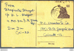 India Postal Stationery Tiger 15 To Calcutta - Ansichtskarten