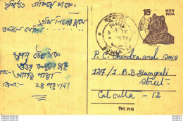 India Postal Stationery Tiger 15 To Calcutta - Postcards