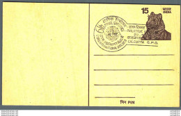 India Postal Stationery Tiger 15 Lions International Calcutta Cachet - Postcards